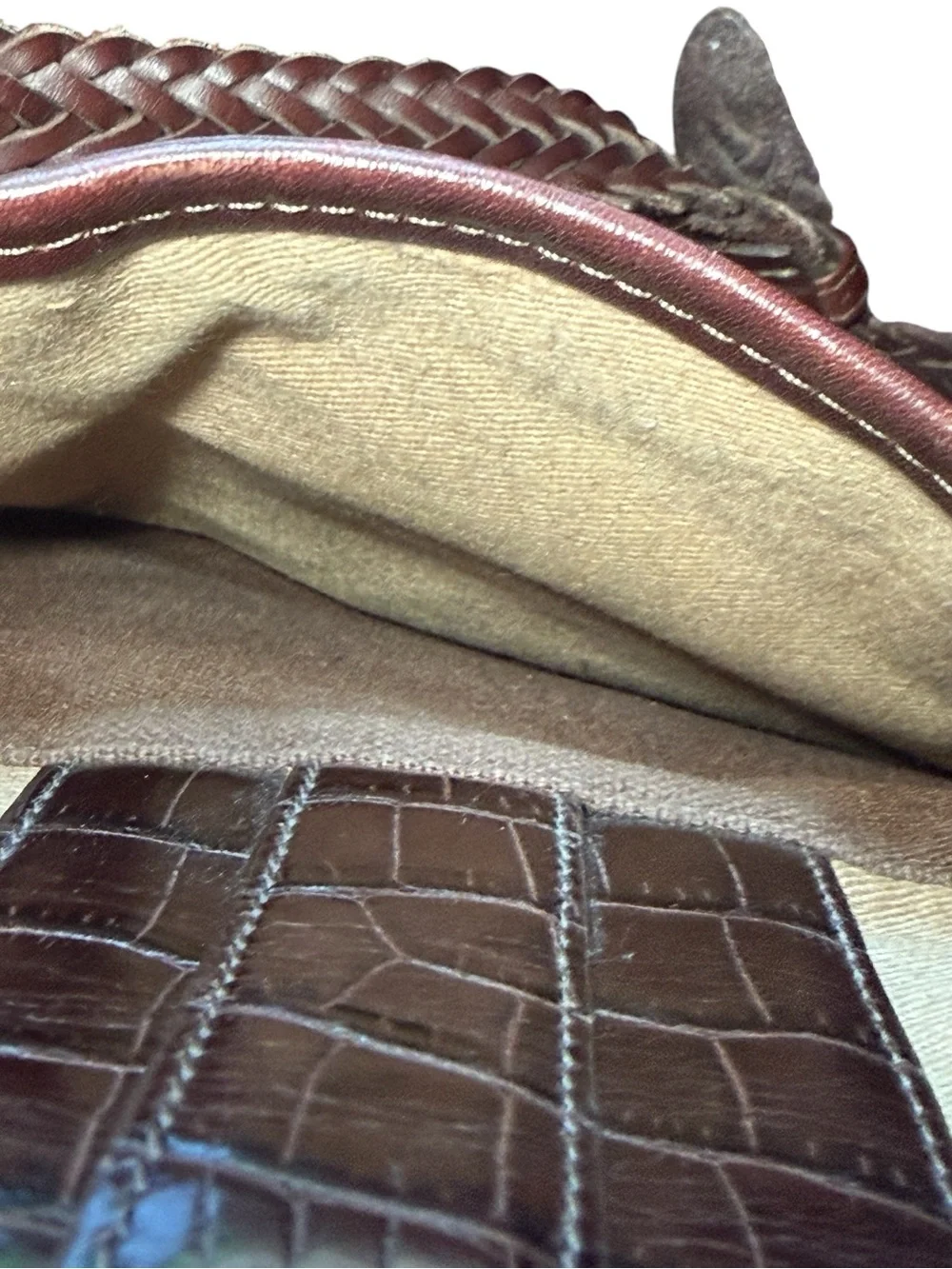 Brighton Vintage Canvas Leather Crossbody Bag Brown Heart Charm Y2K